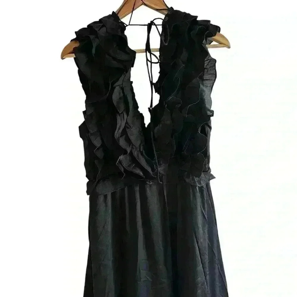 Sweet lemon black  Layered/Tiered V-Neck Dress. Size L - Picture 4 of 7